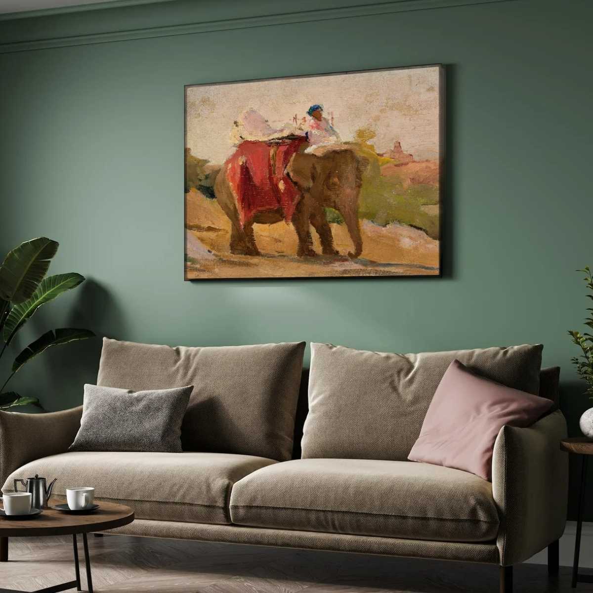 Classical Chittorgarh Elephant Oil Painting | Horizontal Framed Print 4 : 3 Horizontal Premium Wall Art Canvas by MeriDeewar