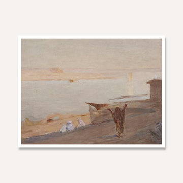Classical Ganges River Devotion Oil Painting | Horizontal Framed Print 4 : 3 Horizontal Premium Wall Art Canvas by MeriDeewar