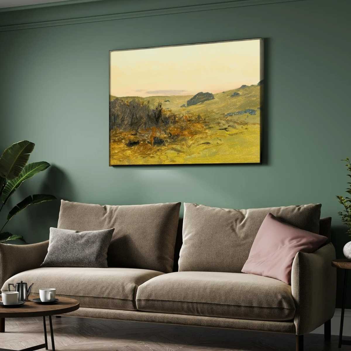 Classical Golden Moorland Landscape Oil Painting | Horizontal Framed Print 4 : 3 Horizontal Premium Wall Art Canvas by MeriDeewar