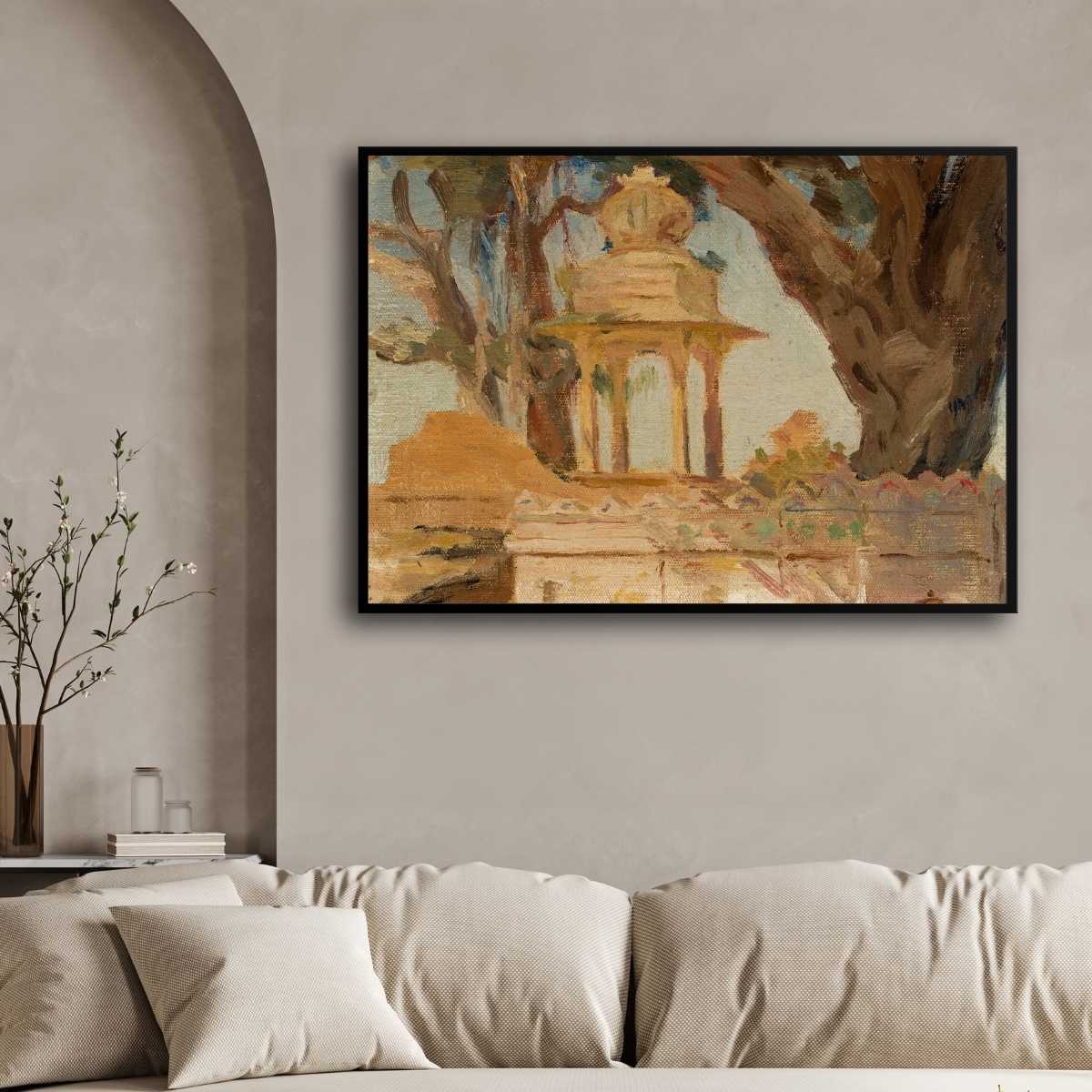 Classical Indian Shrine Hiesa in Udaipur Oil Painting | Horizontal Framed Print 4 : 3 Horizontal Premium Wall Art Canvas by MeriDeewar