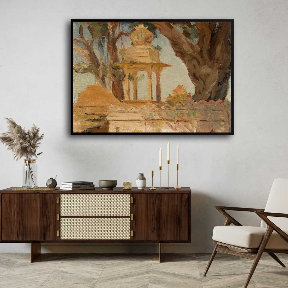 Classical Indian Shrine Hiesa in Udaipur Oil Painting | Horizontal Framed Print 4 : 3 Horizontal Premium Wall Art Canvas by MeriDeewar