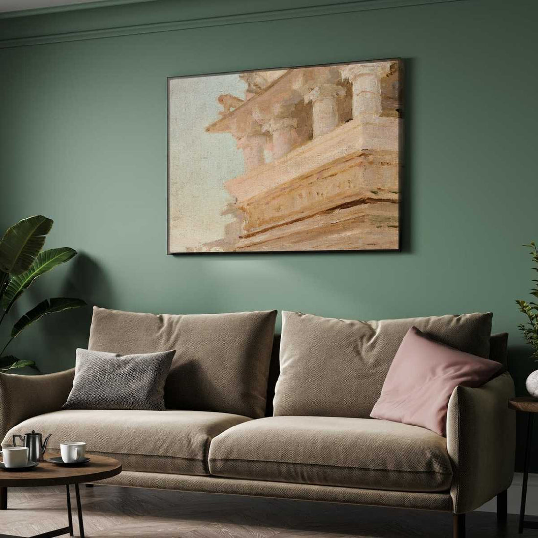 Classical Indian Temple Pillar Detail Oil Painting | Horizontal Framed Print 4 : 3 Horizontal Premium Wall Art Canvas by MeriDeewar