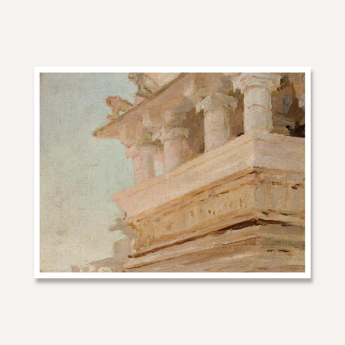 Classical Indian Temple Pillar Detail Oil Painting | Horizontal Framed Print 4 : 3 Horizontal Premium Wall Art Canvas by MeriDeewar