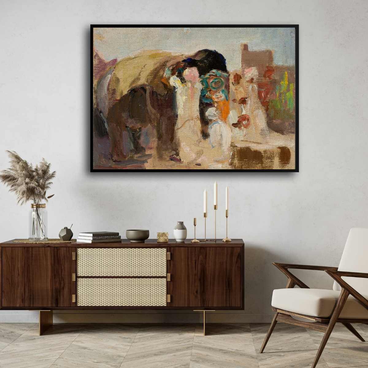 Classical Jaipur Painting the Elephant Oil Painting | Horizontal Framed Print 4 : 3 Horizontal Premium Wall Art Canvas by MeriDeewar
