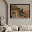 Classical Jaipur Palace with Peacock Oil Painting | Horizontal Framed Print 4 : 3 Horizontal Premium Wall Art Canvas by MeriDeewar