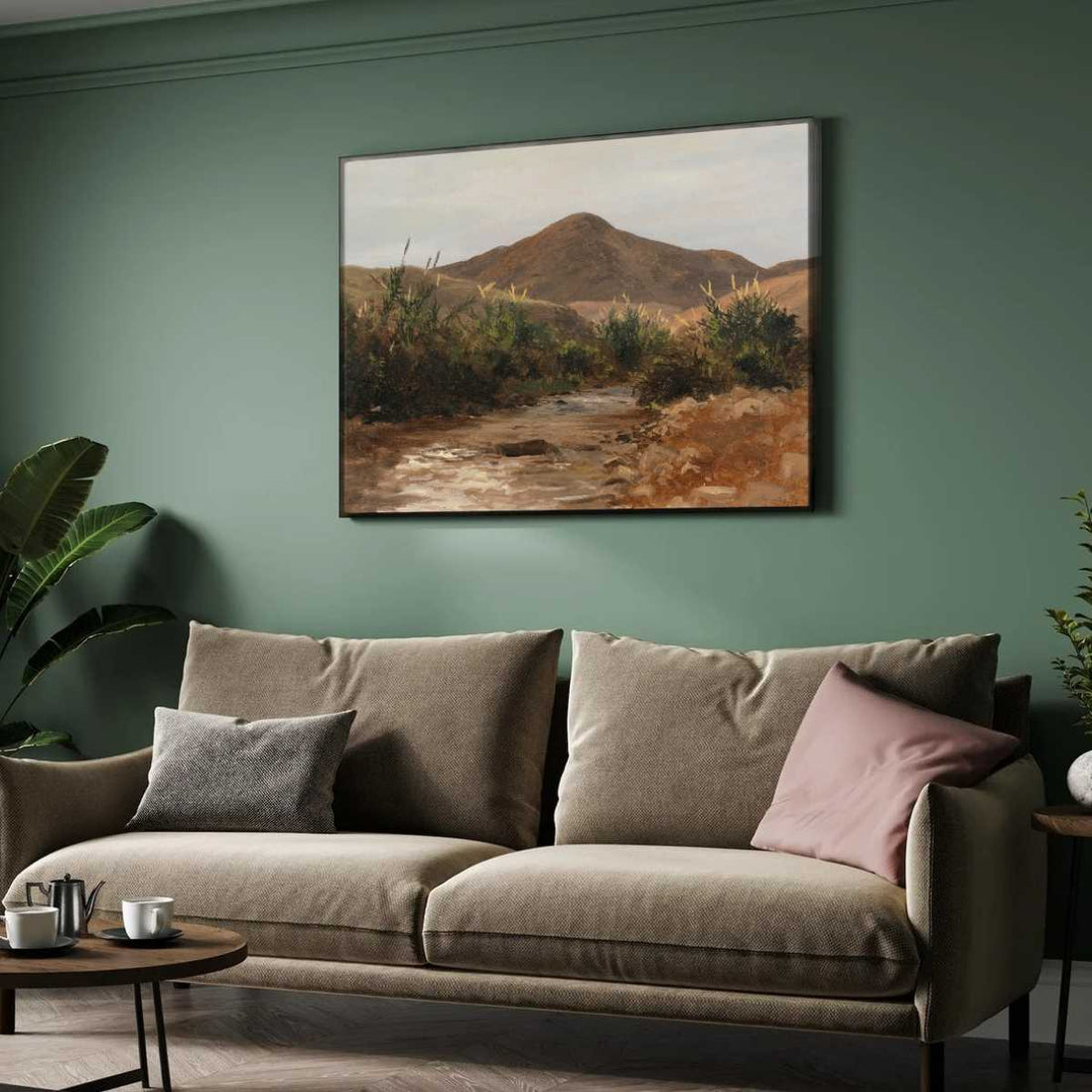 Classical Mountain Stream Landscape Oil Painting | Horizontal Framed Print 4 : 3 Horizontal Premium Wall Art Canvas by MeriDeewar