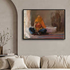 Classical Seated Indian Woman Oil Painting | Horizontal Framed Print 4 : 3 Horizontal Premium Wall Art Canvas by MeriDeewar