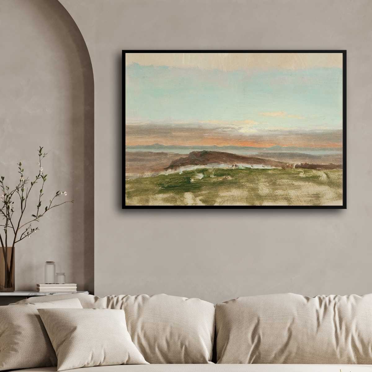 Classical Sunset Horizon Landscape Oil Painting | Horizontal Framed Print 4 : 3 Horizontal Premium Wall Art Canvas by MeriDeewar