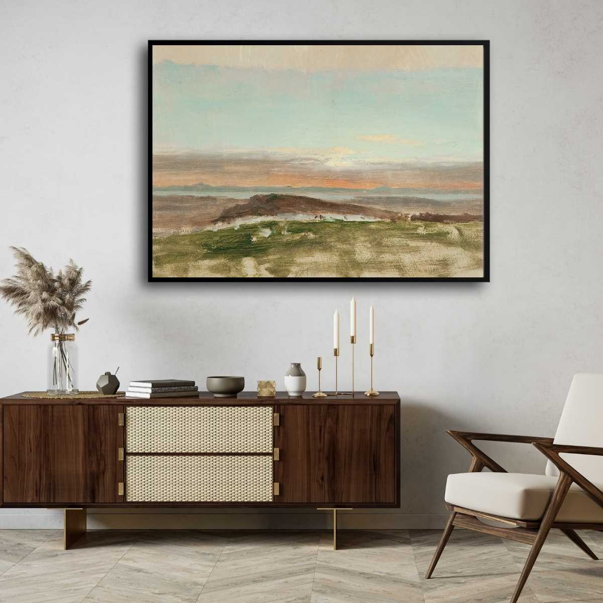 Classical Sunset Horizon Landscape Oil Painting | Horizontal Framed Print 4 : 3 Horizontal Premium Wall Art Canvas by MeriDeewar