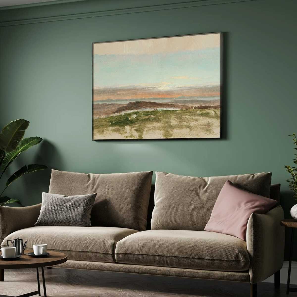 Classical Sunset Horizon Landscape Oil Painting | Horizontal Framed Print 4 : 3 Horizontal Premium Wall Art Canvas by MeriDeewar