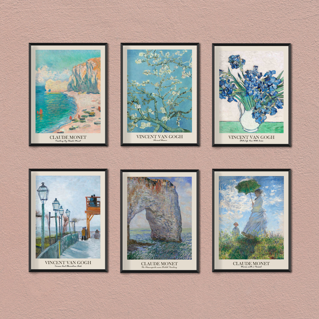 Claude Monet and Vincent Van ogh Wall Art Set of 6 Walls Premium Wall Art Canvas by MeriDeewar