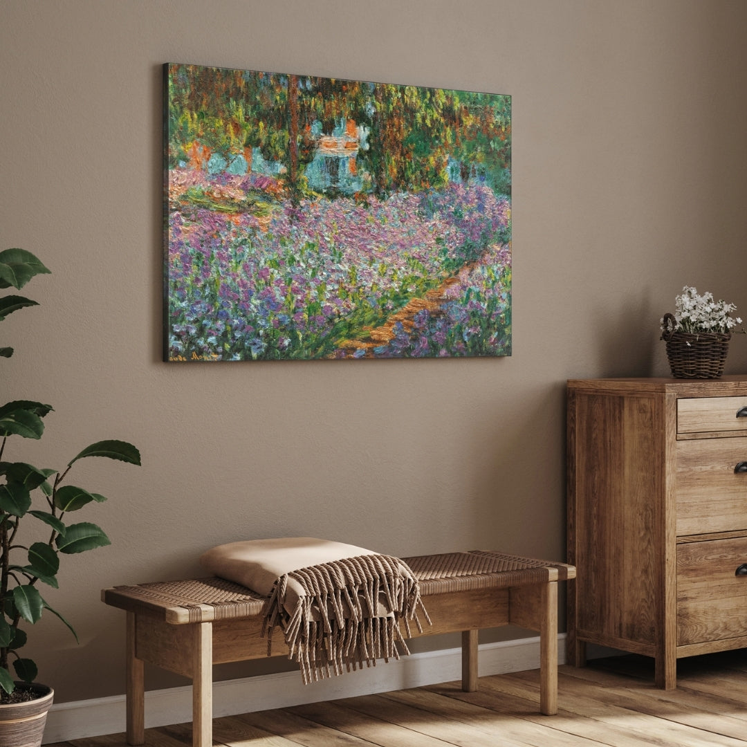 Claude Monet: Irises in Giverny | Impressionist Masterpiece Canvas Wall Art 5 : 4 Horizontal Premium Wall Art Canvas by MeriDeewar