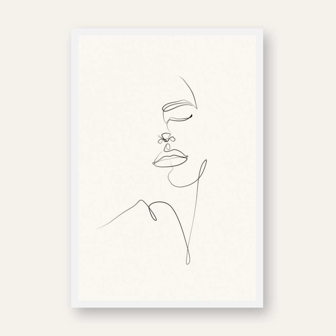 Close Up Continuous Line Face Poster | Vertical Contemporary Boho White Framed Wall Art 2 : 3 Vertical Premium Wall Art Canvas by MeriDeewar