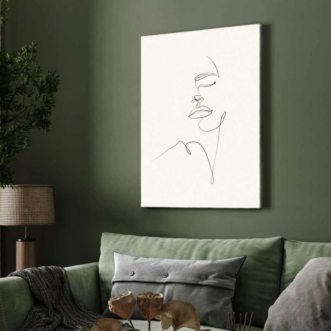 Close Up Continuous Line Face Poster | Vertical Contemporary Boho White Framed Wall Art 2 : 3 Vertical Premium Wall Art Canvas by MeriDeewar