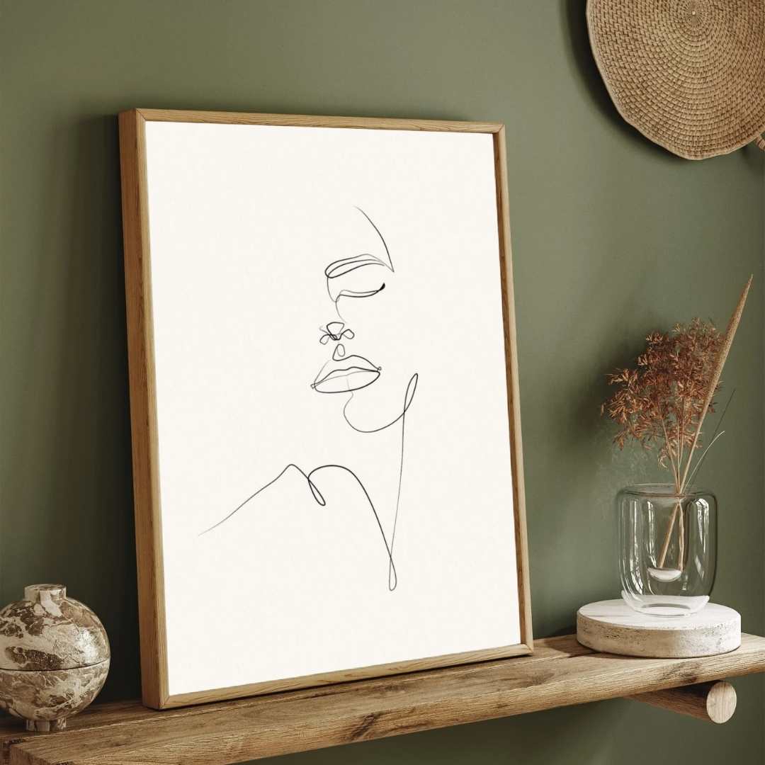 Close Up Continuous Line Face Poster | Vertical Contemporary Boho White Framed Wall Art 2 : 3 Vertical Premium Wall Art Canvas by MeriDeewar