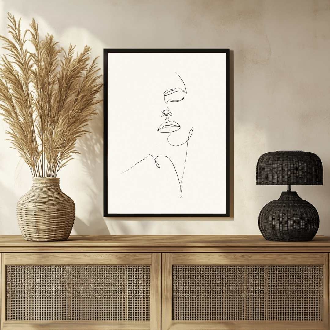 Close Up Continuous Line Face Poster | Vertical Contemporary Boho White Framed Wall Art 2 : 3 Vertical Premium Wall Art Canvas by MeriDeewar
