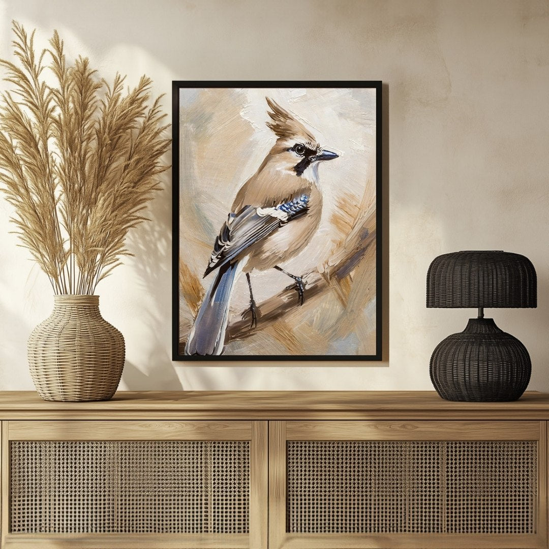 Close-up of a grey jay - Abstract Painting for Homes 3 : 4 Vertical New Premium Wall Art Canvas by MeriDeewar