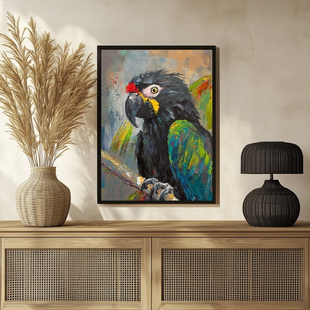 Close up of colorful scarlet macaw parrot Painting 3 : 4 Vertical New Premium Wall Art Canvas by MeriDeewar