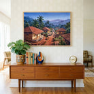 Coastal Homestead | Watercolor Landscape Framed Art Curate Premium Wall Art Canvas by MeriDeewar