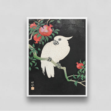 Cockatoo and Pomegranate by Ohara Koson 3 : 4 Vertical New Premium Wall Art Canvas by MeriDeewar