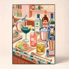 "Cocktail Hour Bar Cart" Vibrant Mixology Art Poster | Vertical Borderless Art Frame Poster Premium Wall Art Canvas by MeriDeewar