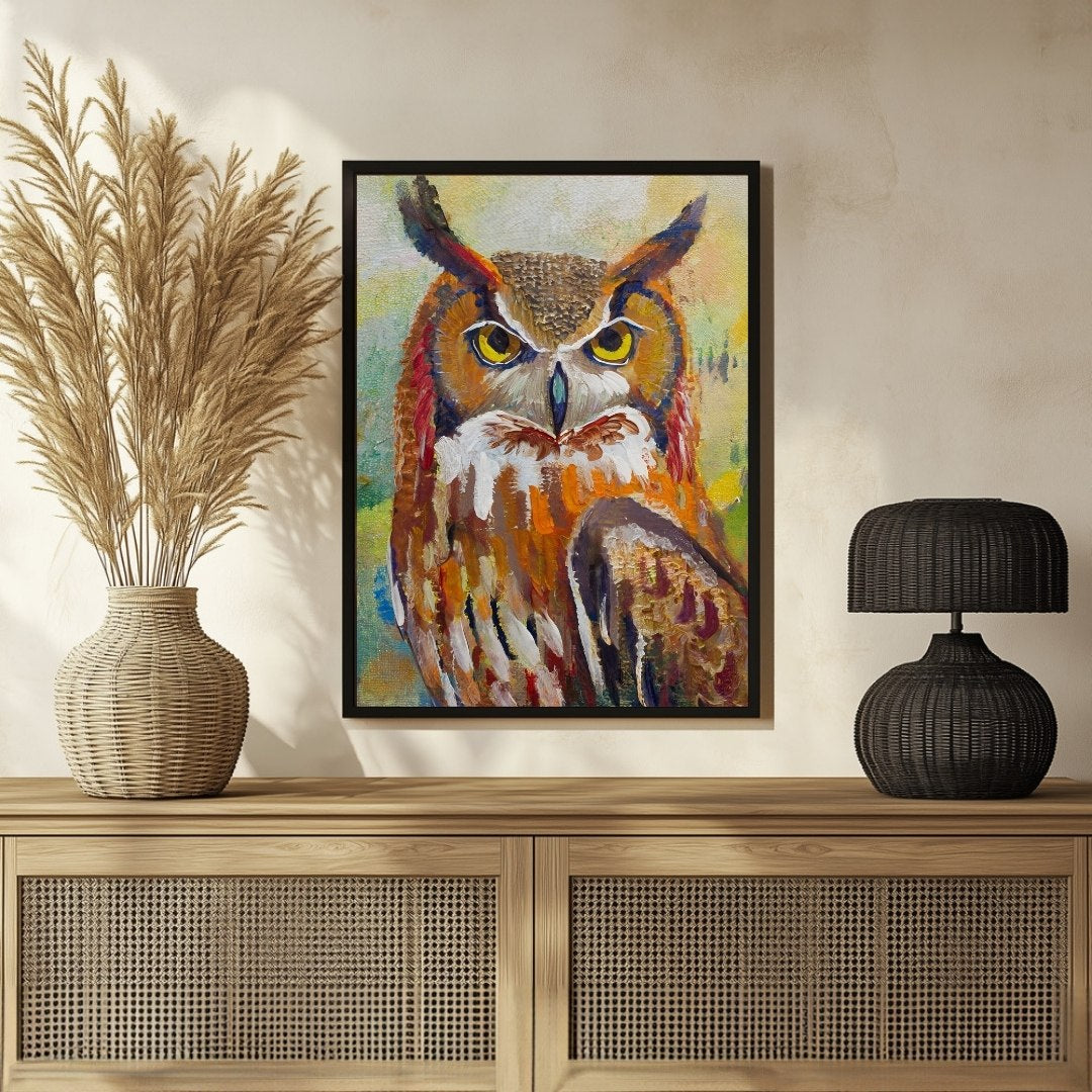 Colorful Abstract Owl Bird Painting 3 : 4 Vertical New Premium Wall Art Canvas by MeriDeewar