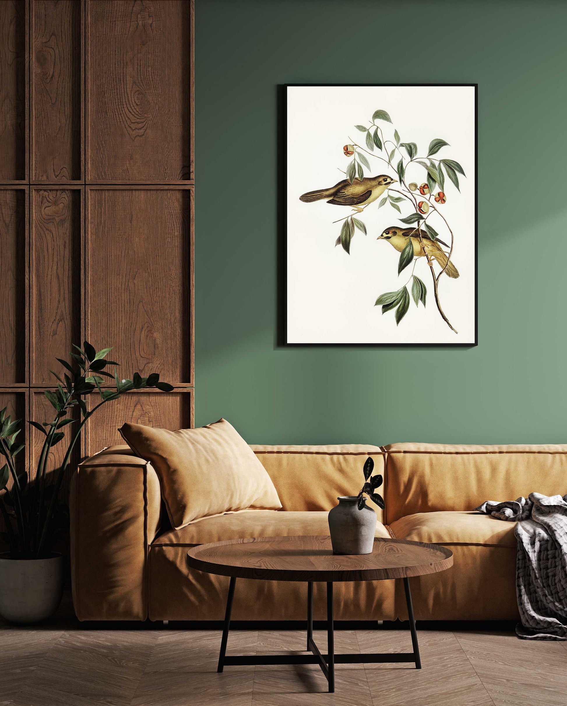Colorful Bird & Berries Canvas: Unique Wall Art for Living Room 2 : 3 Vertical Premium Wall Art Canvas by MeriDeewar