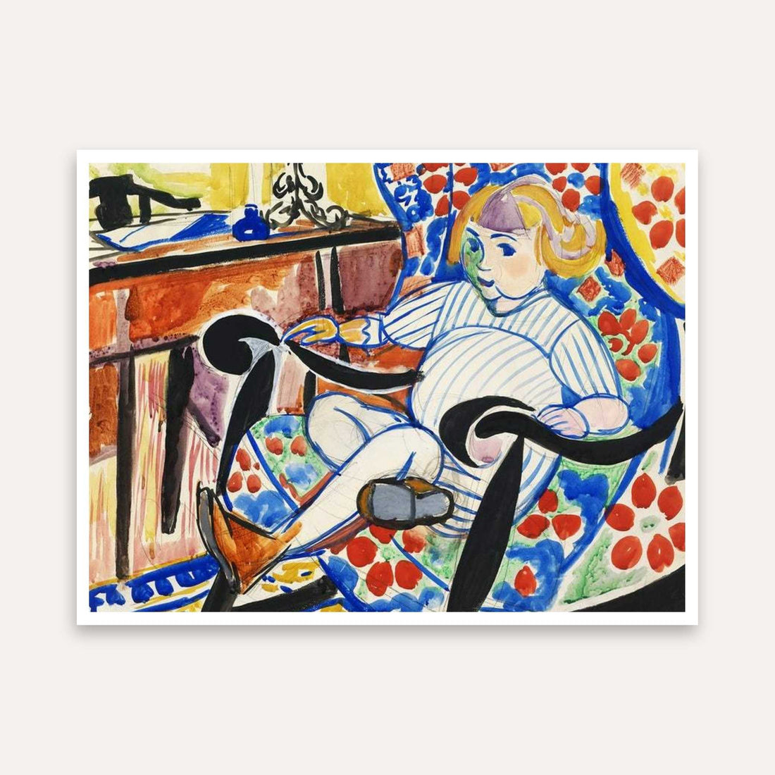 Colorful Child Portrait Painting for Living Room | Matisse-Style Wall Art | Giclée Print 4 : 3 Horizontal Premium Wall Art Canvas by MeriDeewar