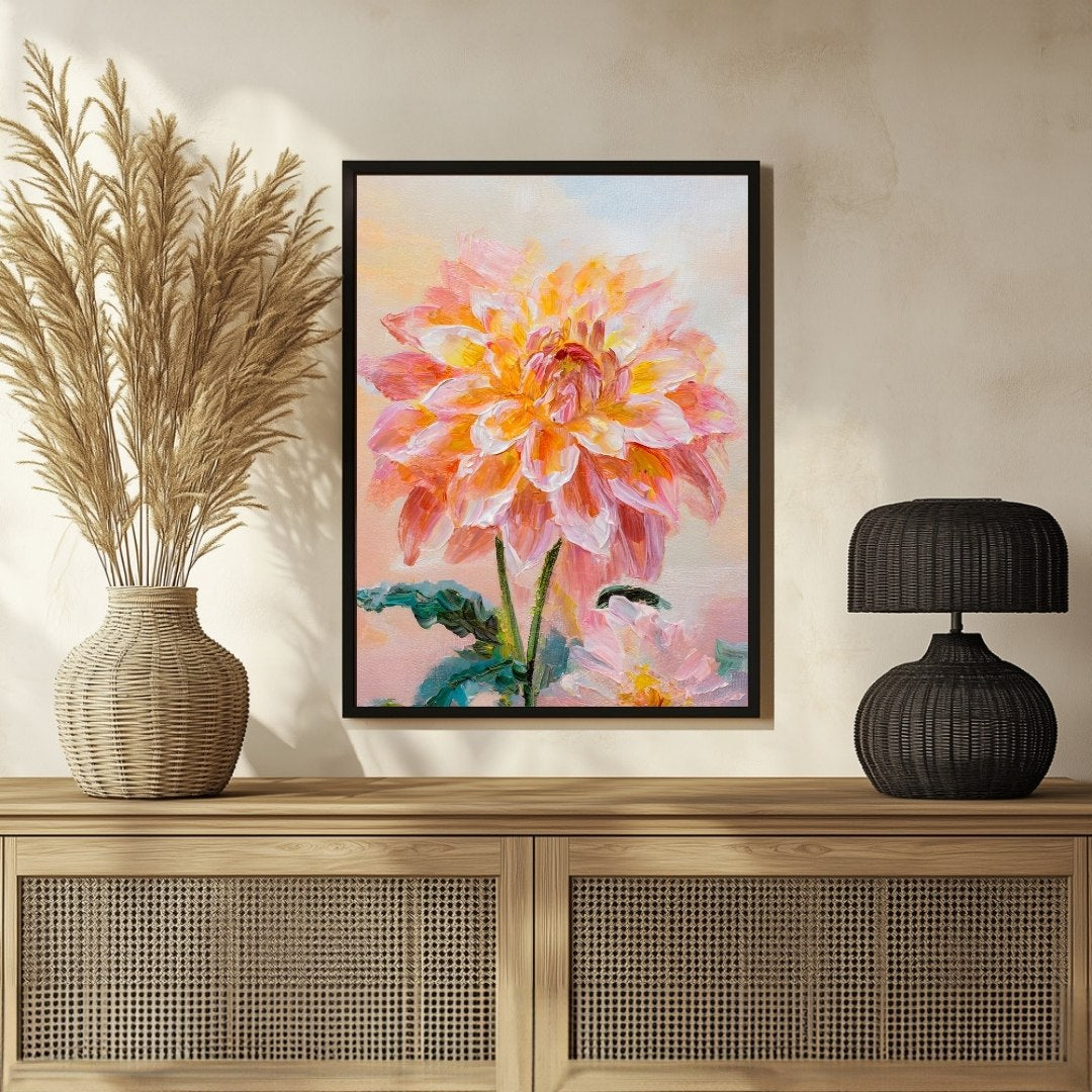 Colorful Dahlia Abstract Painting – Unique Art by MeriDeewar 3 : 4 Vertical New Premium Wall Art Canvas by MeriDeewar