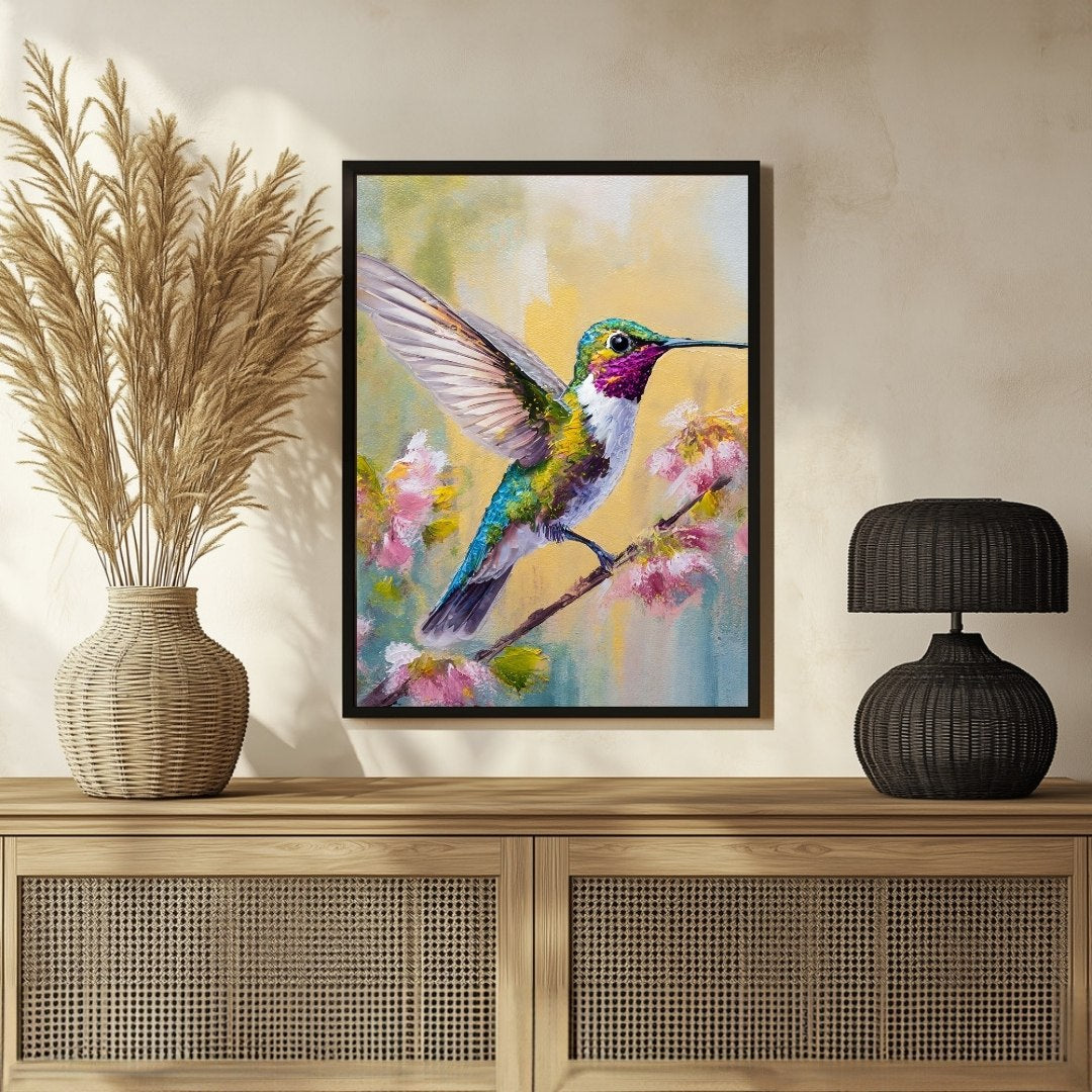 Colorful Humming bird Abstract Painting – Modern Art for Interiors 3 : 4 Vertical New Premium Wall Art Canvas by MeriDeewar