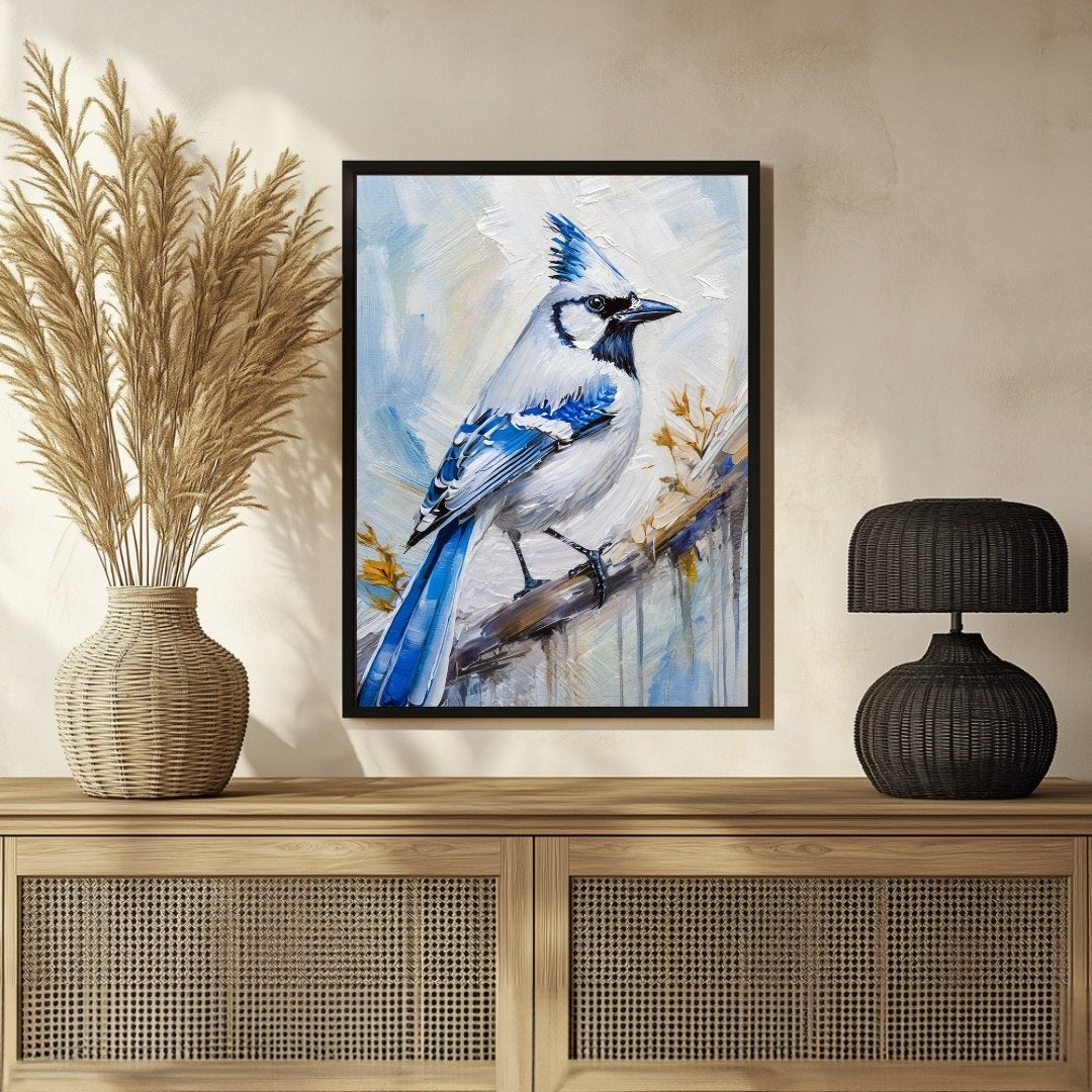 Colorful Jay Bird Abstract Art - Perfect for Living Room Decor 3 : 4 Vertical New Premium Wall Art Canvas by MeriDeewar