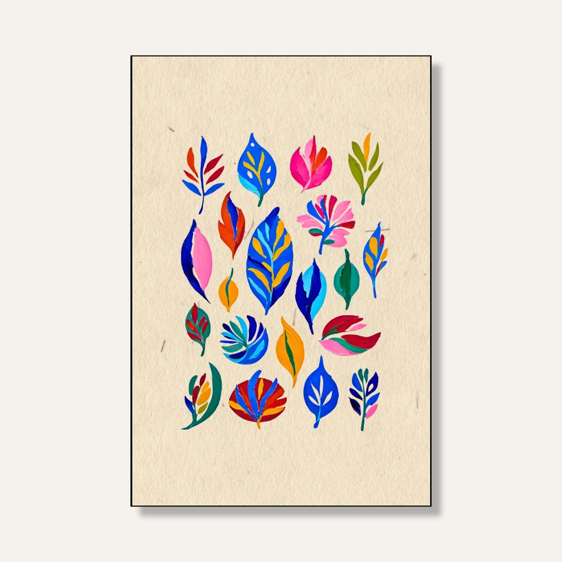 Colorful Leaf Painting for Living Room | Botanical Wall Art | Giclée Fine Art Print 2 : 3 Vertical Premium Wall Art Canvas by MeriDeewar