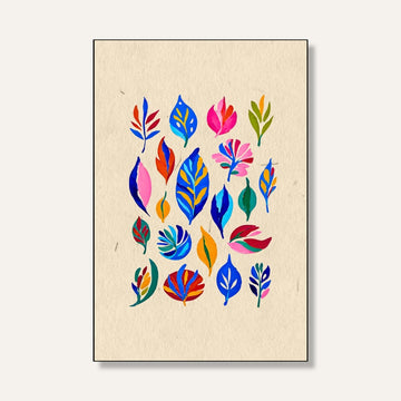 Colorful Leaf Painting for Living Room | Botanical Wall Art | Giclée Fine Art Print 2 : 3 Vertical Premium Wall Art Canvas by MeriDeewar