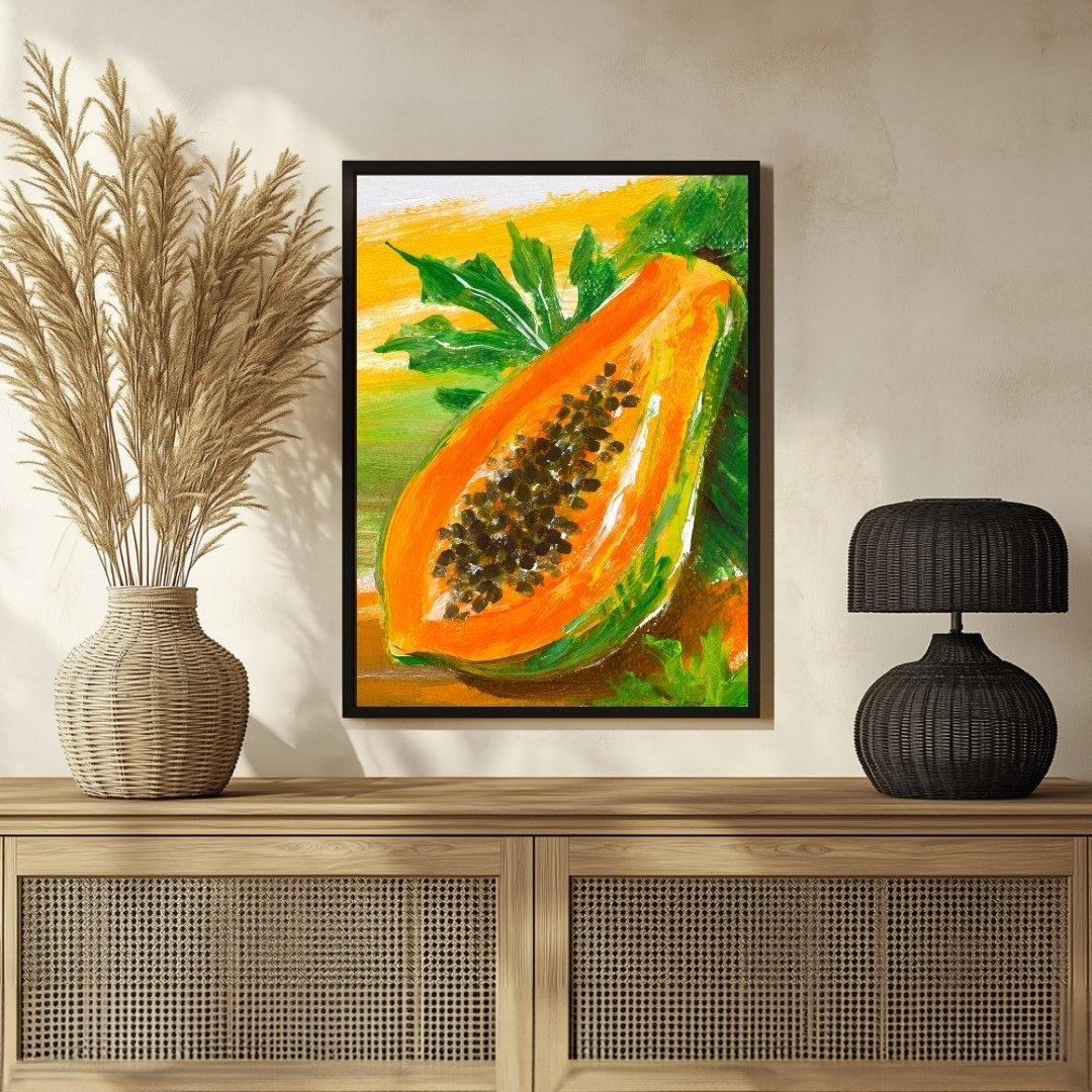Colorful Papaya Abstract Art - Unique Home Decor 3 : 4 Vertical New Premium Wall Art Canvas by MeriDeewar