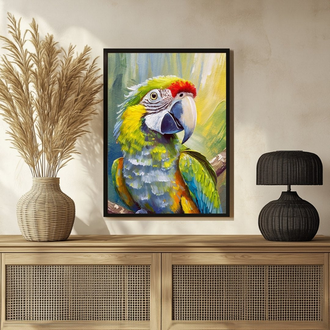 Colorful Parrot Bird Abstract Art Painting - MeriDeewar.com 3 : 4 Vertical New Premium Wall Art Canvas by MeriDeewar