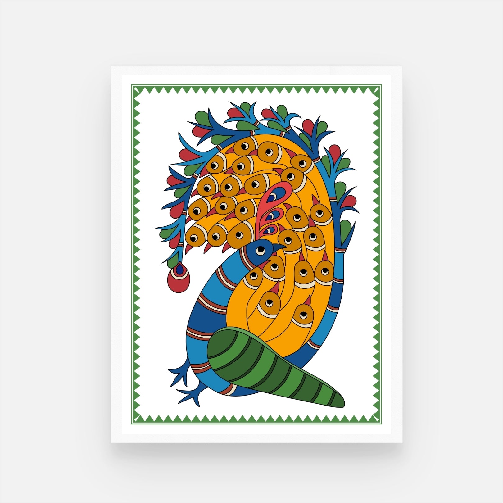 Colorful Peacock Madhubani Painting - Enhance Your Space 3 : 4 Vertical New Premium Wall Art Canvas by MeriDeewar