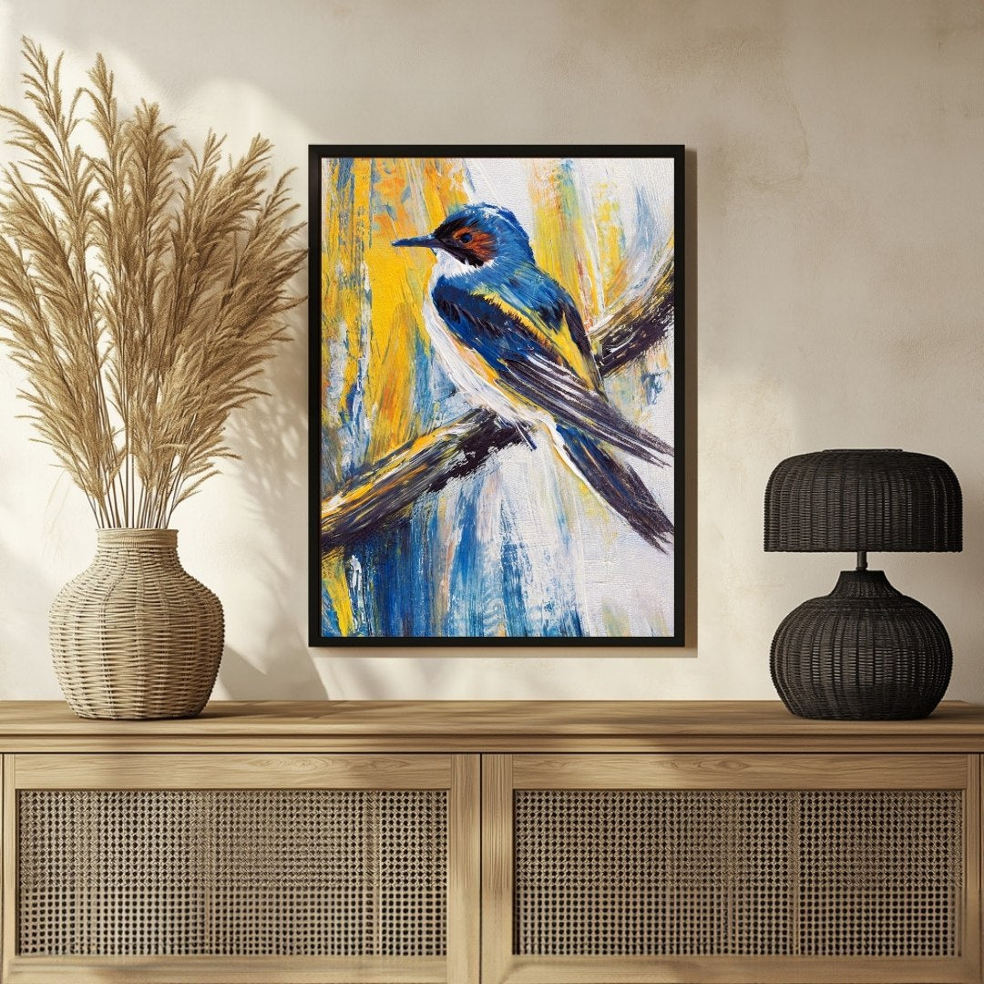Colorful Swallow Bird Abstract Art - Canvas Wall Painting 3 : 4 Vertical New Premium Wall Art Canvas by MeriDeewar