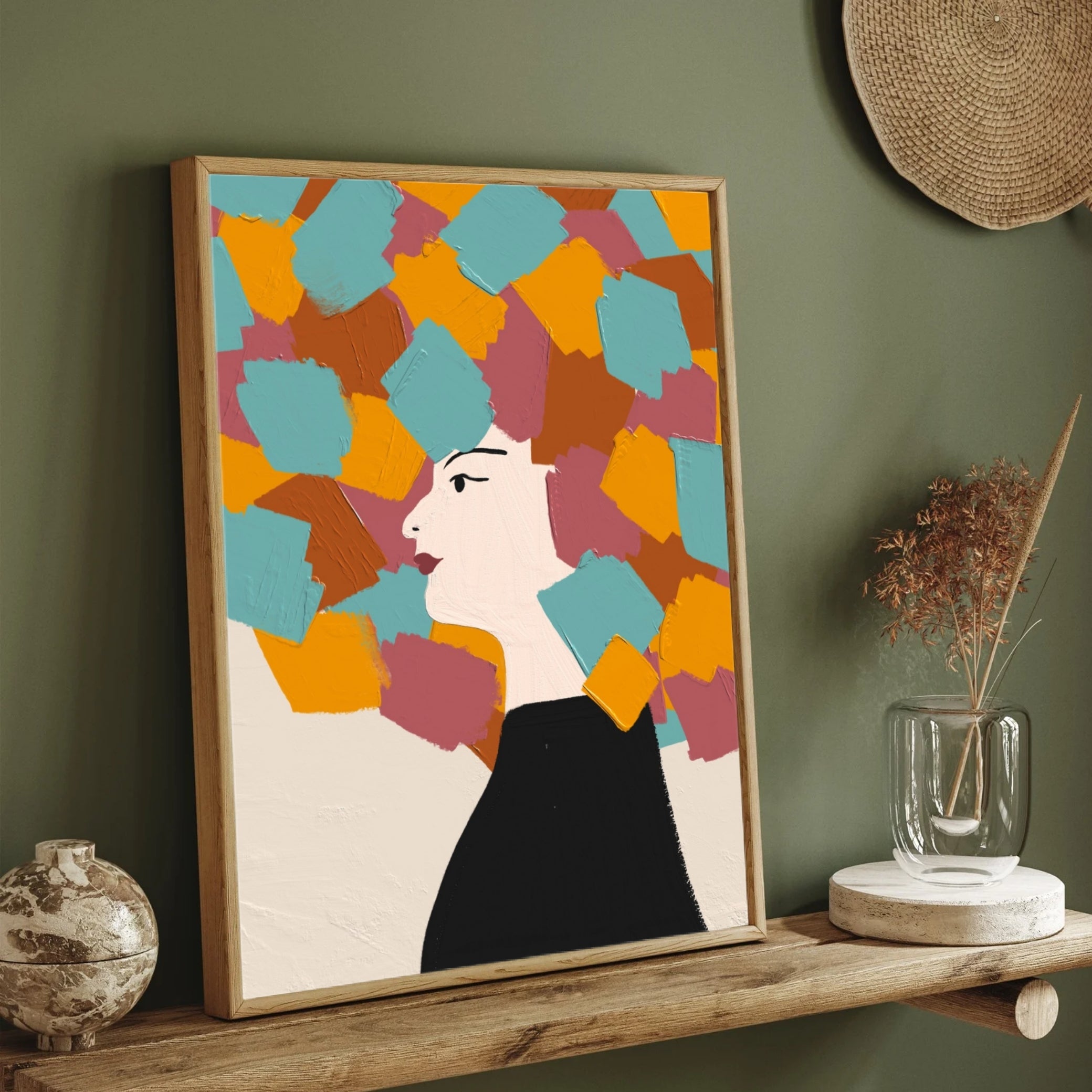 Colorful Thoughts – Abstract Woman Portrait Canvas 2 : 3 Vertical Premium Wall Art Canvas by MeriDeewar