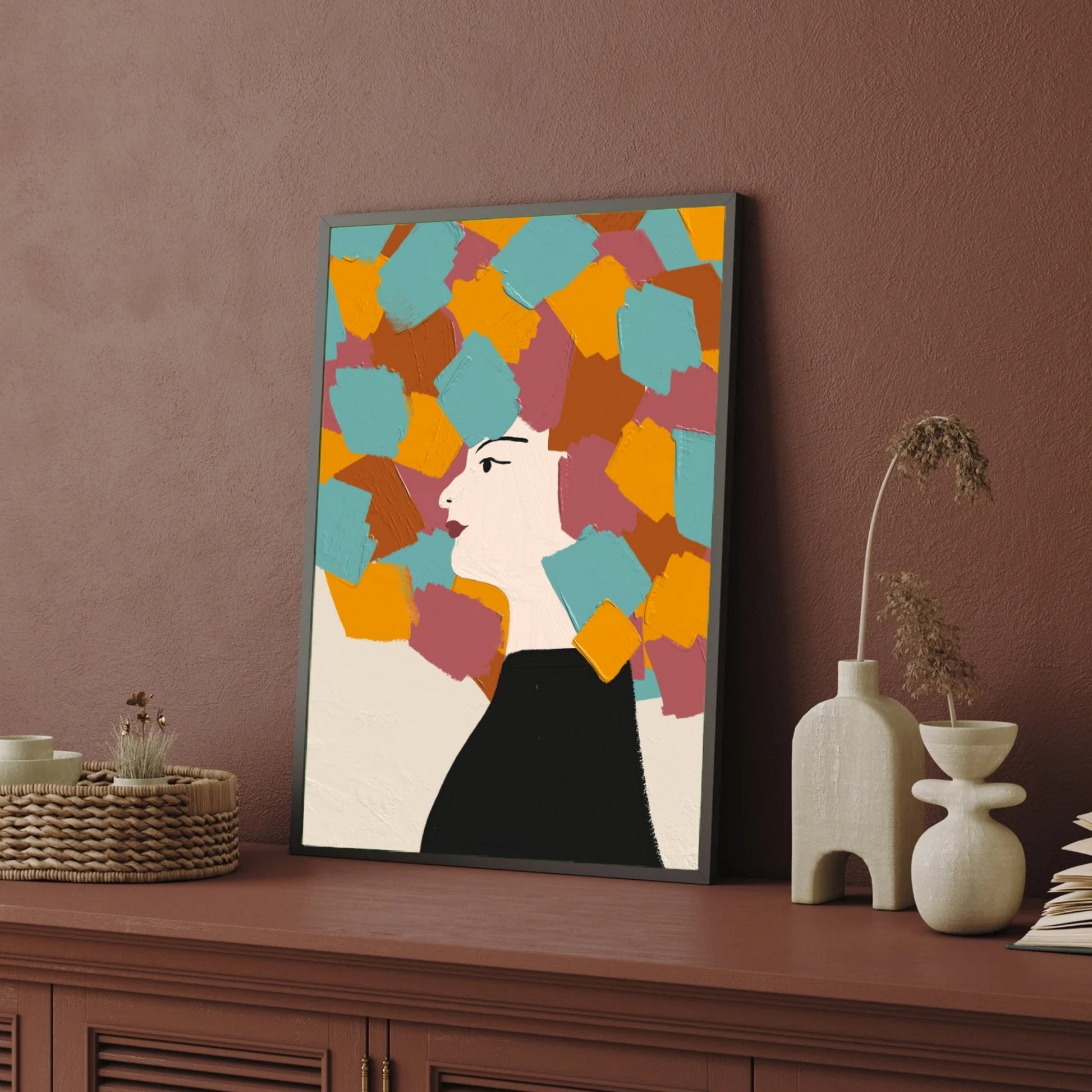 Colorful Thoughts – Abstract Woman Portrait Canvas 2 : 3 Vertical Premium Wall Art Canvas by MeriDeewar