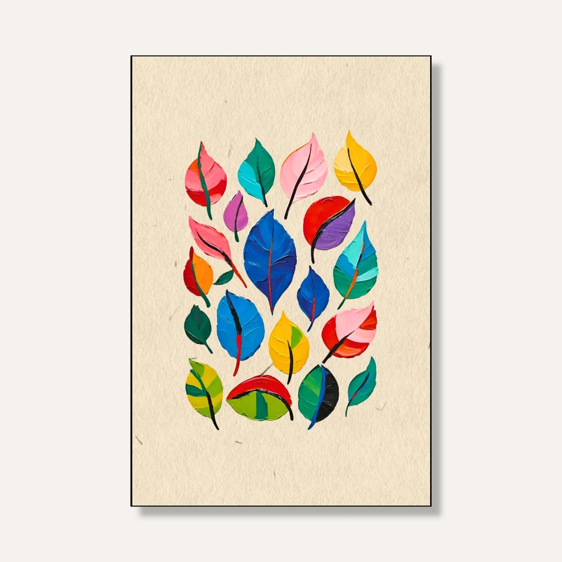 Colorfull Leaves   ( Multicolor scattered leaves – bold, thick strokes ) 2 : 3 Vertical Premium Wall Art Canvas by MeriDeewar