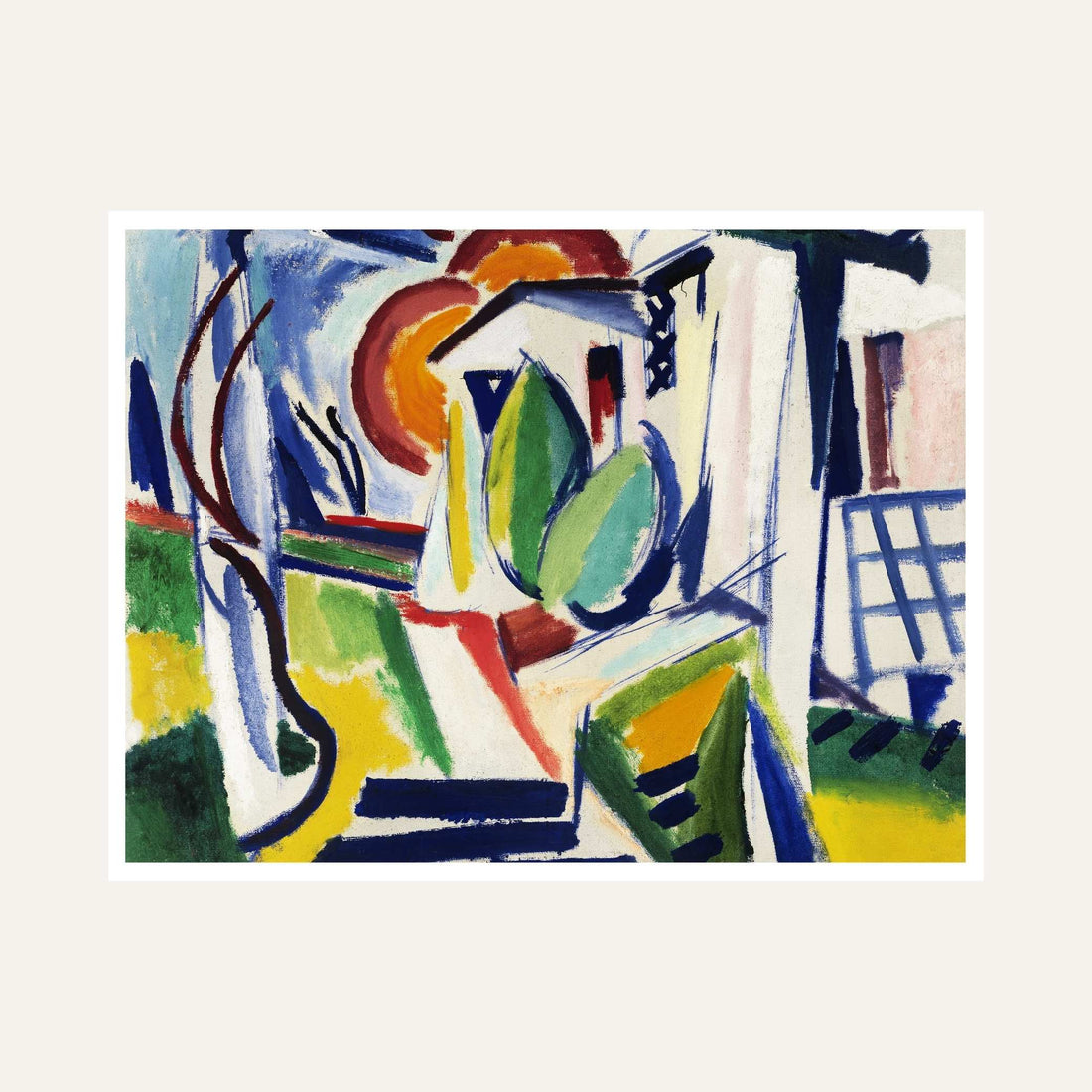 Colourful Abstract Painting for Living Room – Cubist Landscape Wall Art | Giclée Print 6 : 5 Horizontal Premium Wall Art Canvas by MeriDeewar