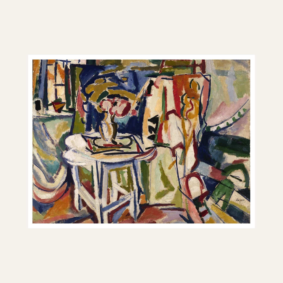 Colourful Abstract Painting for Living Room | Cubist Still Life Wall Art | Giclée Print 6 : 5 Horizontal Premium Wall Art Canvas by MeriDeewar