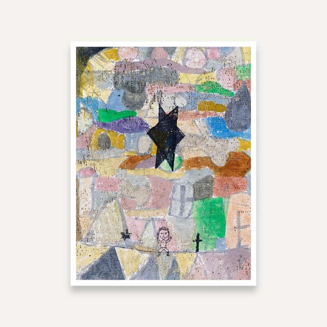 Colourful Abstract Painting for Living Room – Under a Black Star by Paul Klee | Wall Art Print 4 :5 Vertical Premium Wall Art Canvas by MeriDeewar