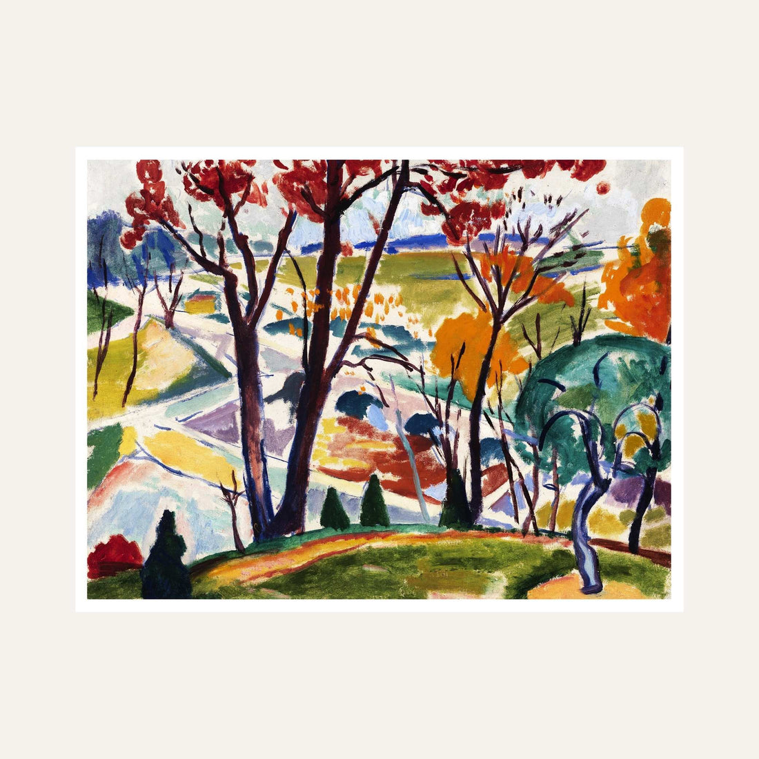Colourful Autumn Scenery Painting for Living Room | Nature Landscape Wall Art | Giclée Print 6 : 5 Horizontal Premium Wall Art Canvas by MeriDeewar