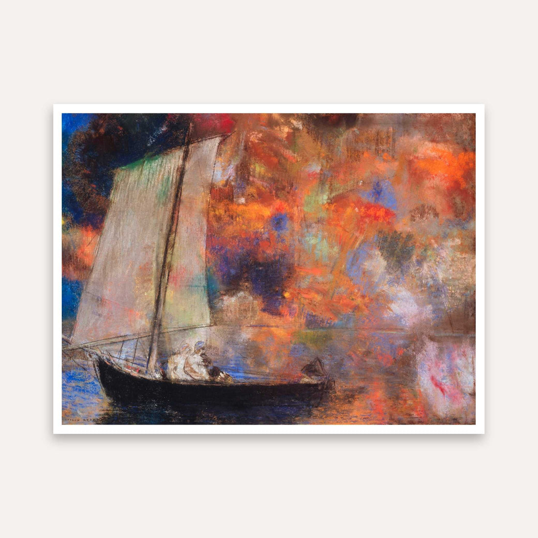 Colourful Boat Painting for Living Room | Dreamy Sailboat Wall Art | Odilon Redon 5 : 4 Horizontal Premium Wall Art Canvas by MeriDeewar