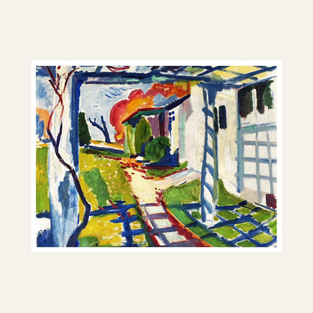 Colourful Garden Scenery Painting for Living Room | Vibrant Wall Art | Giclée Print 6 : 5 Horizontal Premium Wall Art Canvas by MeriDeewar