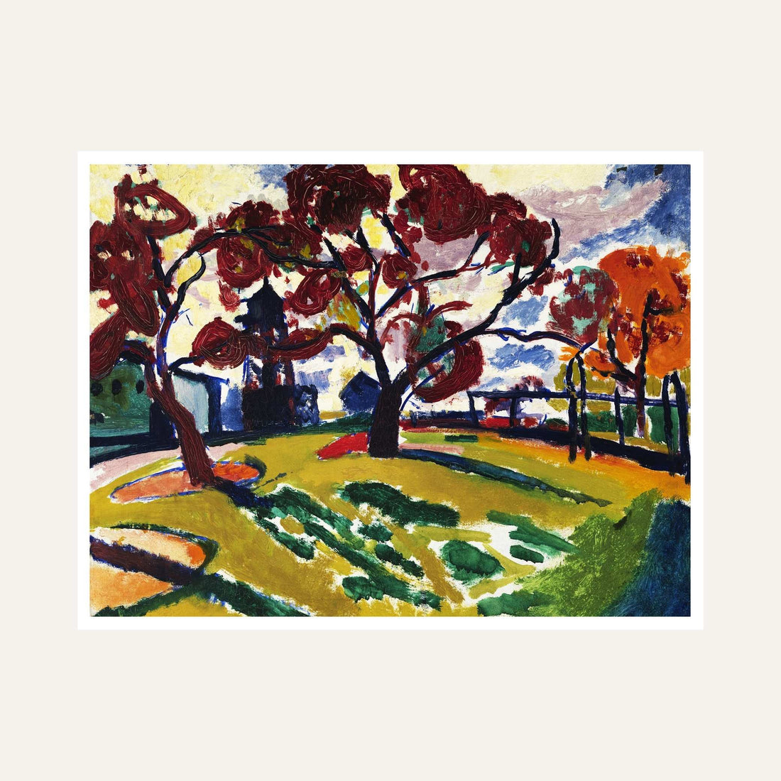 Colourful Nature Scenery Painting for Living Room | Autumn Trees Wall Art | Giclée Print 6 : 5 Horizontal Premium Wall Art Canvas by MeriDeewar