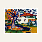 Colourful Scenery Painting for Living Room – Blue Tree & Village | Giclée Fine Art Print 6 : 5 Horizontal Premium Wall Art Canvas by MeriDeewar