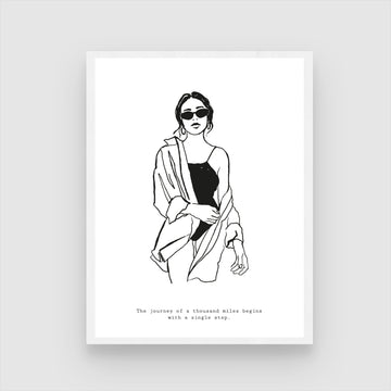 Confident Elegance – Minimalist Fashion Line Art Wall Print 2 : 3 Vertical Premium Wall Art Canvas by MeriDeewar