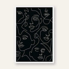 Continuous Line Faces Poster | Vertical Contemporary Boho White Framed Wall Art 2 : 3 Vertical Premium Wall Art Canvas by MeriDeewar